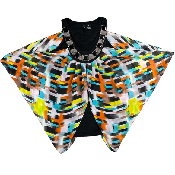 New Directions📌petite size small colorful sleeveless top beadwork around collar - Picture 5 of 12